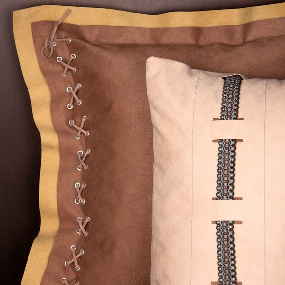 Lime Green and Taupe Luxe Suede Pillow Cover - Picture 2 of 5